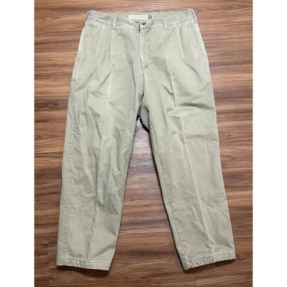 Cabelas Casuals Cotton Flannel Lined Huntsman Chinos Pleated Pants Brown Sz 38